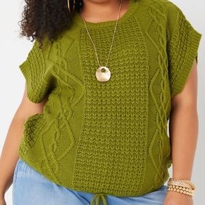 NWT Ashley Stewart Moss Green Textured Cable Knit Sweater Size 22/24